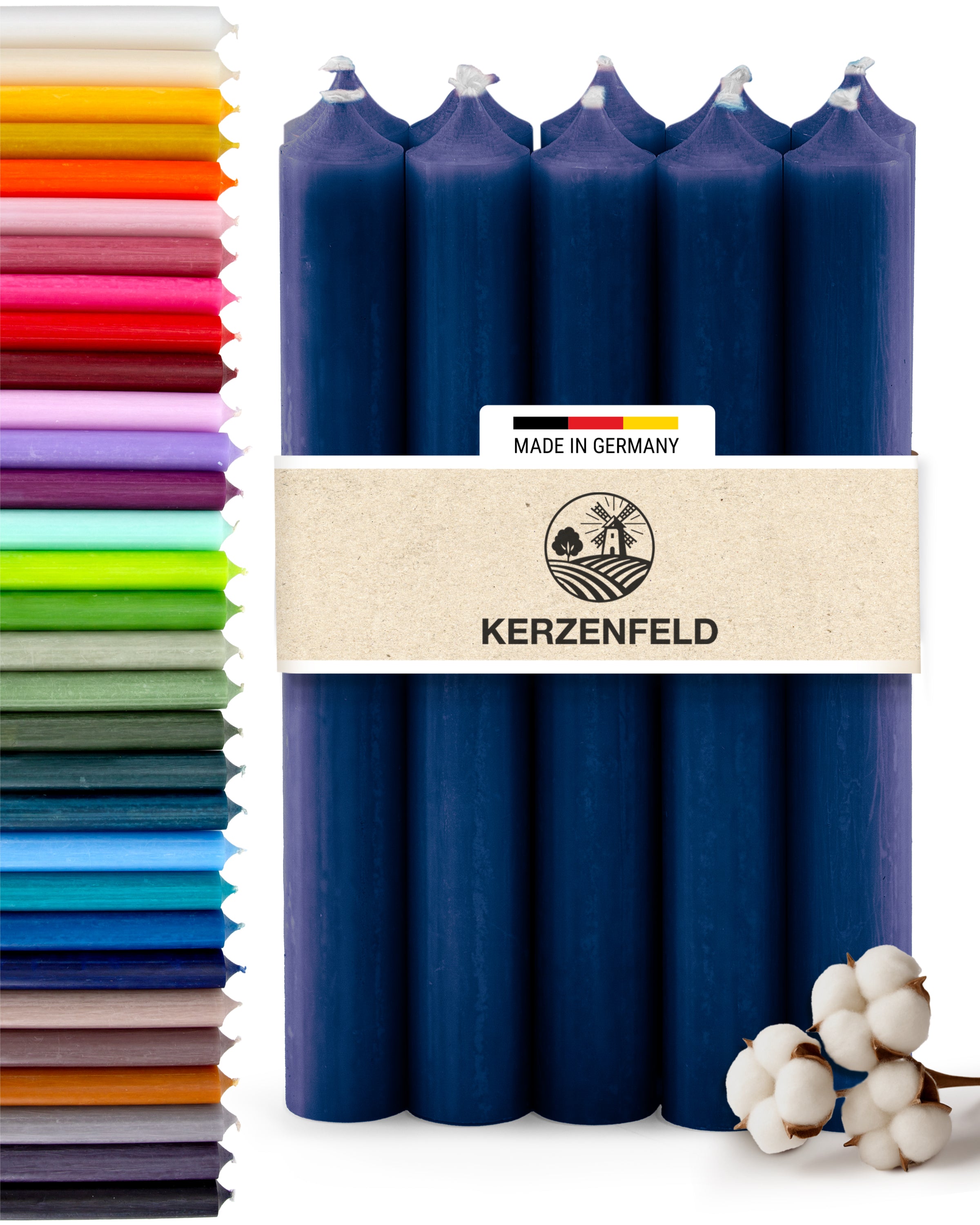 Stabkerzen Dunkelblau, 10 Stück, 180mm x 22mm, Durchgefärbt