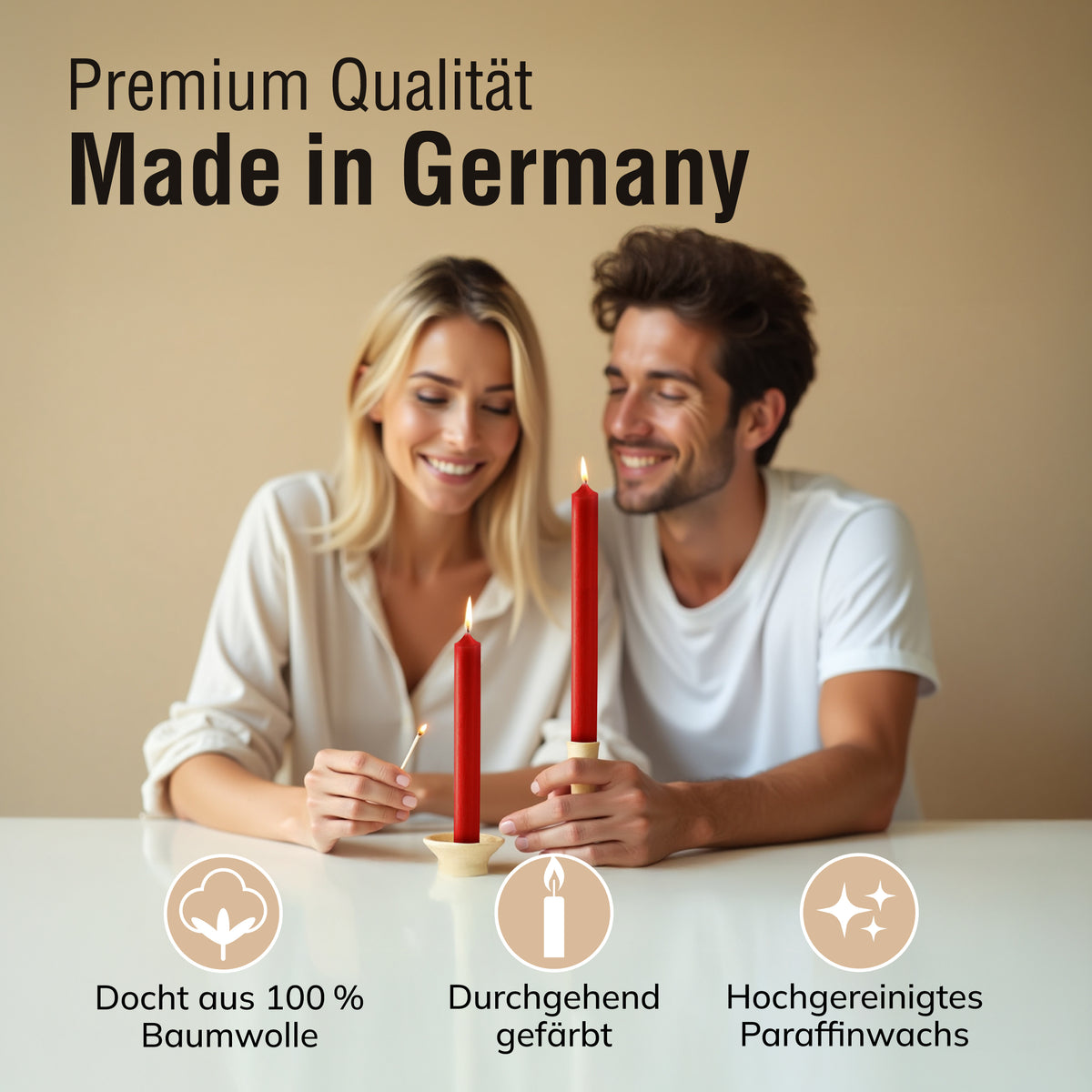 Stabkerzen Rot, 10 Stück, 180mm x 22mm, Durchgefärbt