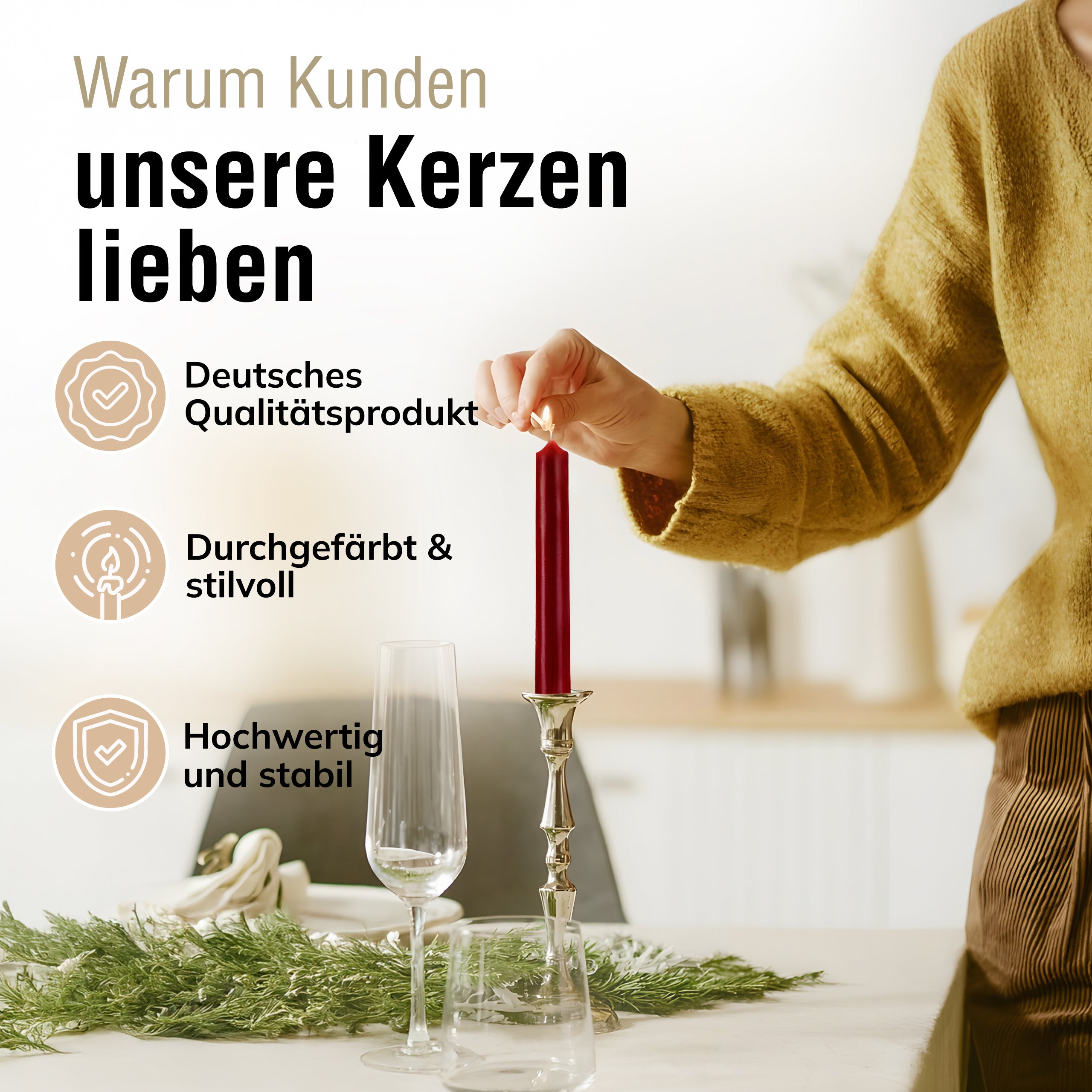 Stabkerzen Dunkelrot, 10 Stück, 180mm x 22mm, Durchgefärbt