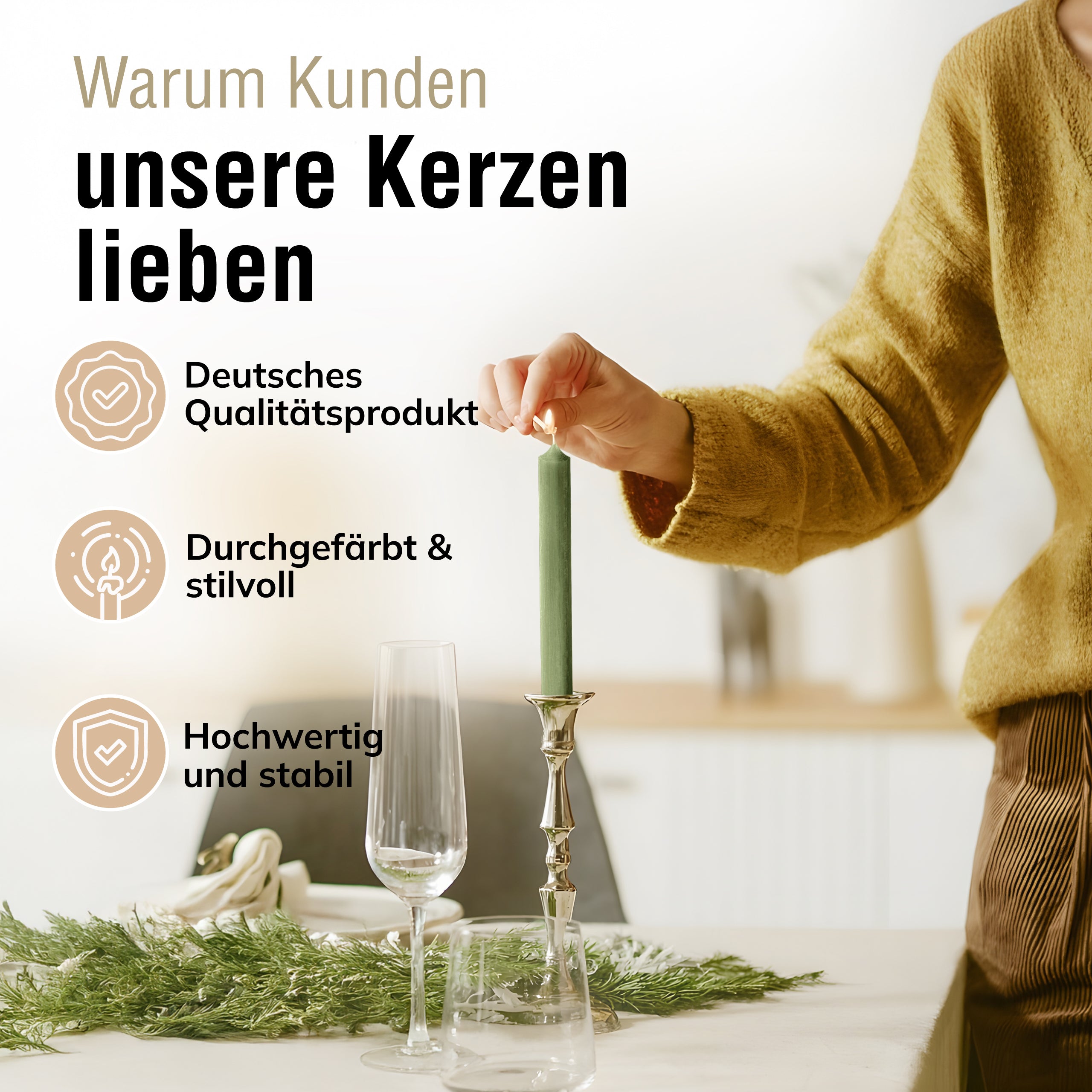 Stabkerzen Jadegrün, 10 Stück, 180mm x 22mm, Durchgefärbt