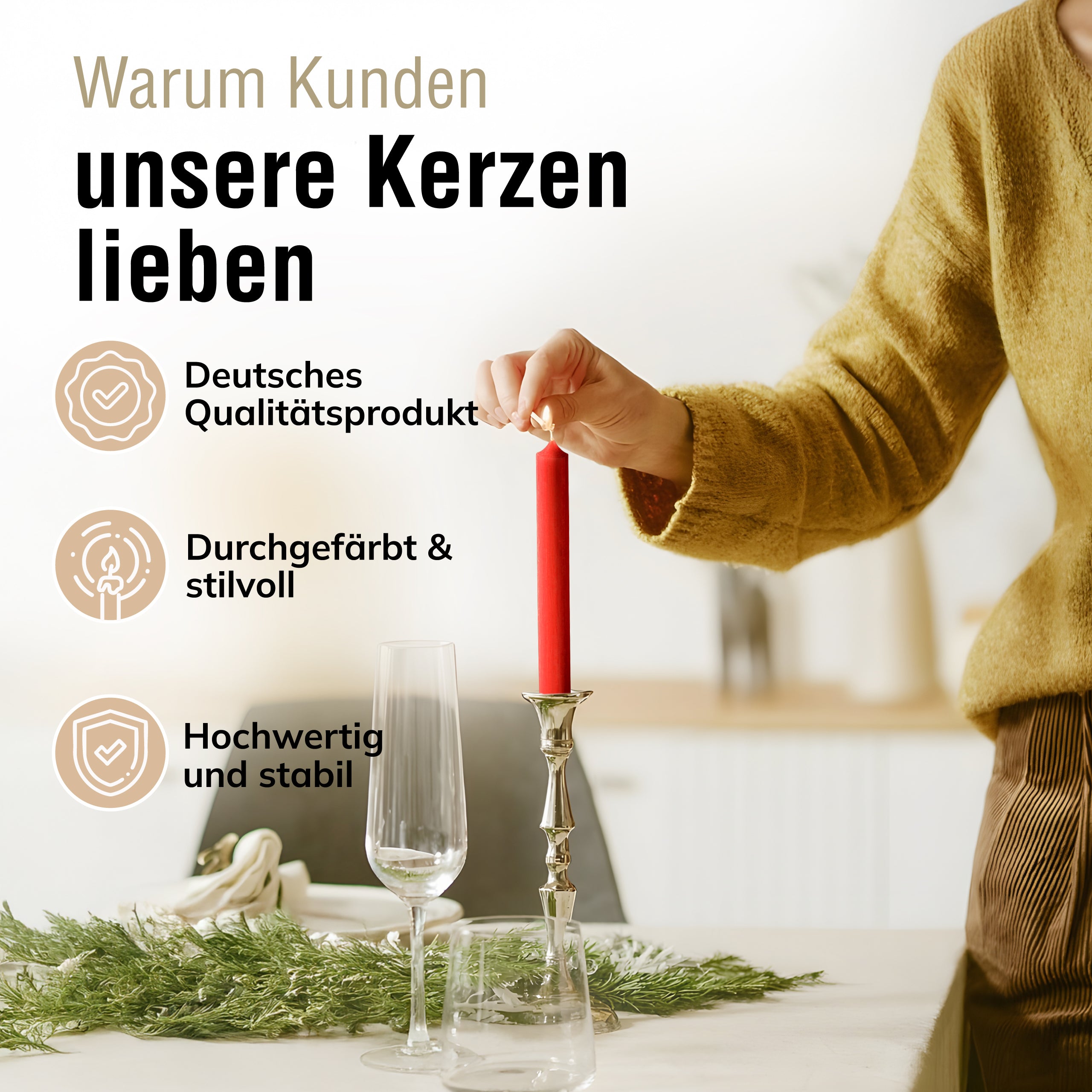 Stabkerzen Rot, 10 Stück, 180mm x 22mm, Durchgefärbt