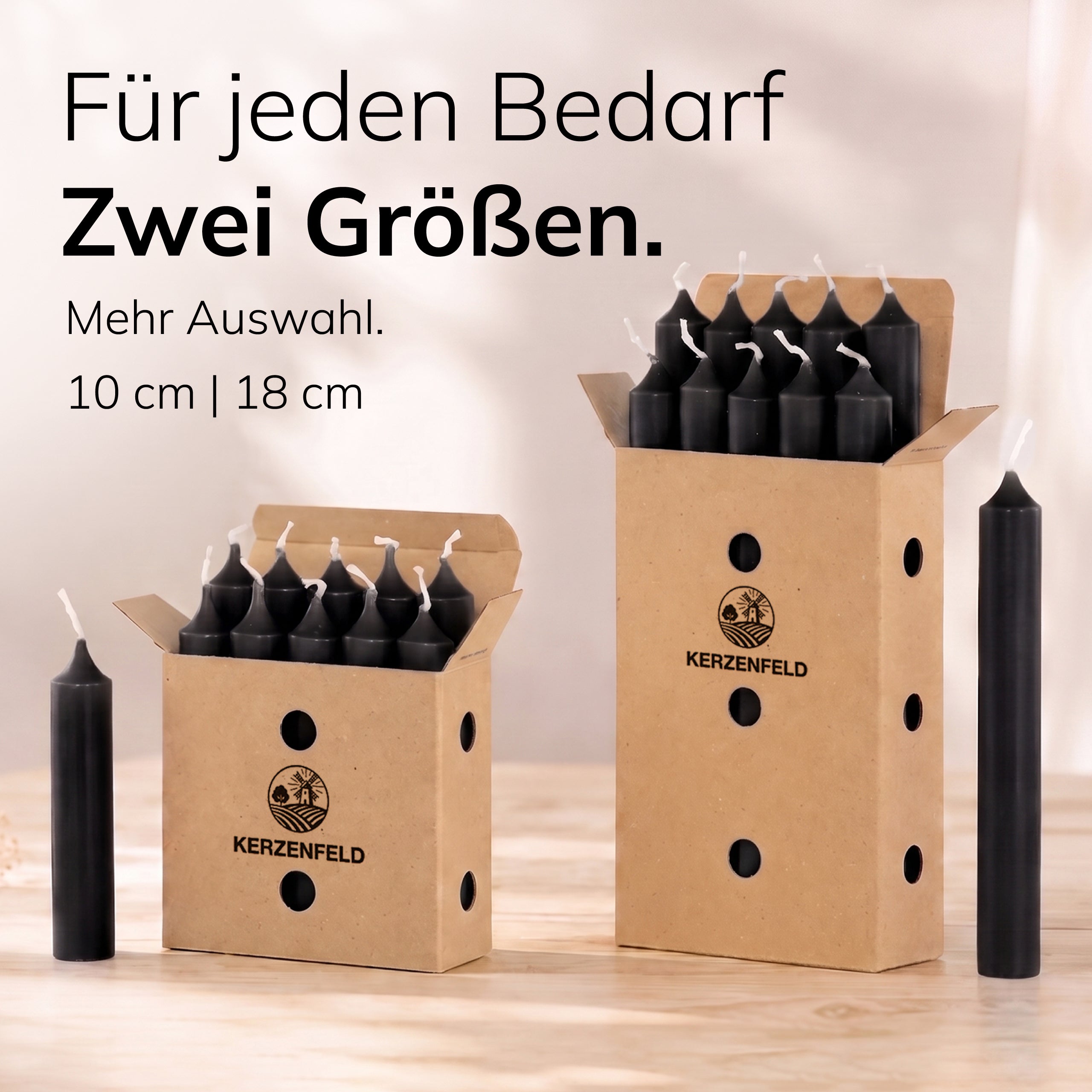 Kurze Stabkerzen Schwarz, 2-fach getaucht, 10cm x 2,2cm