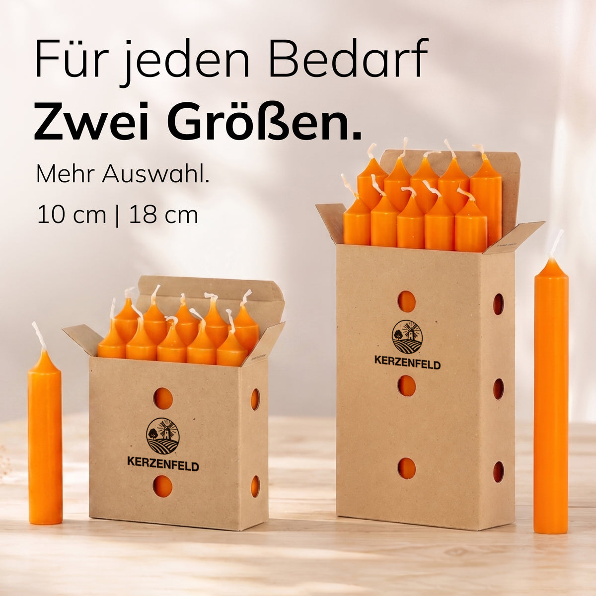Kurze Stabkerzen Orange, 2-fach getaucht, 10cm x 2,2cm
