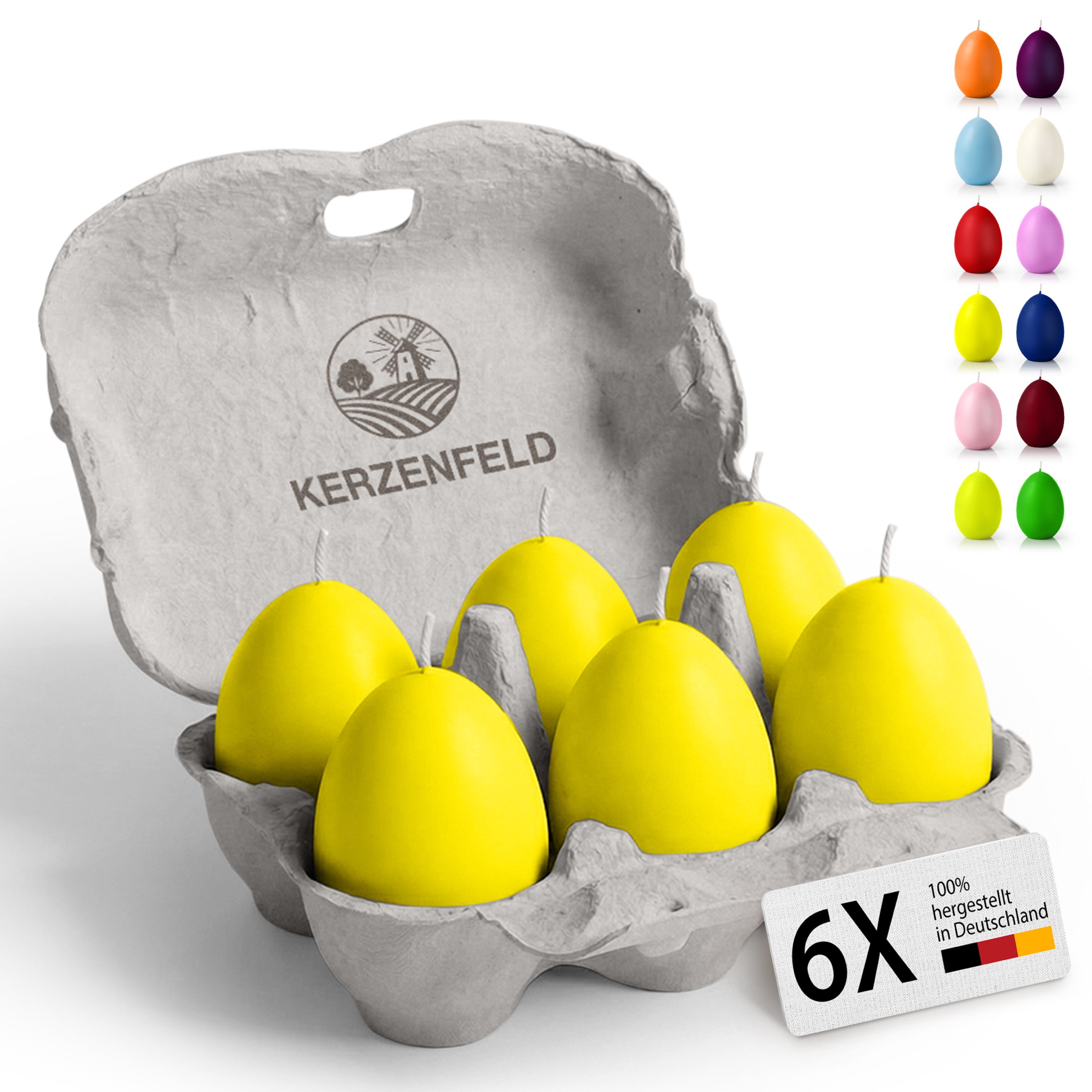 Eierkerzen Gelb 6 Stück, 60 x 45mm hochwertige Osterdeko