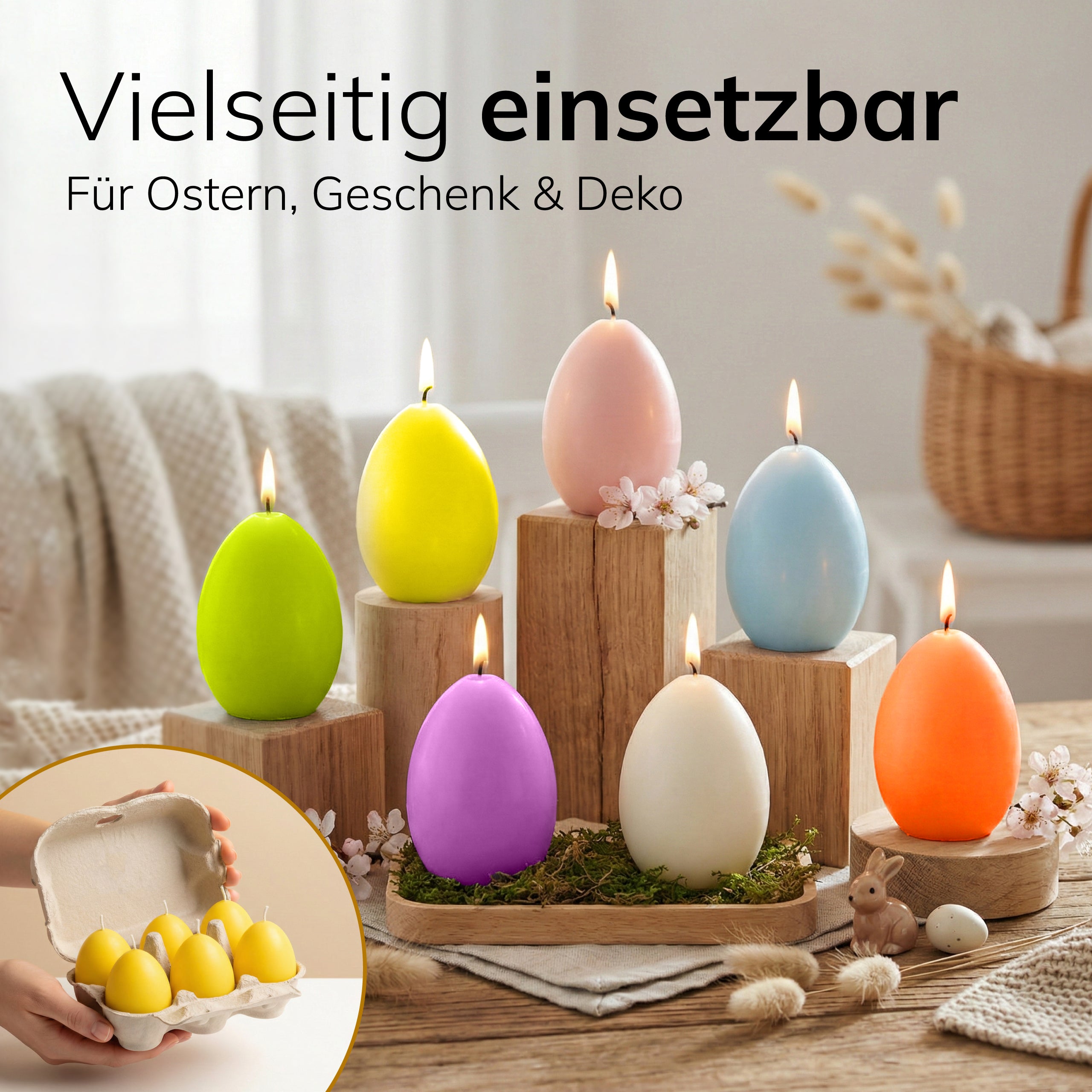 Eierkerzen Gelb 6 Stück, 60 x 45mm hochwertige Osterdeko