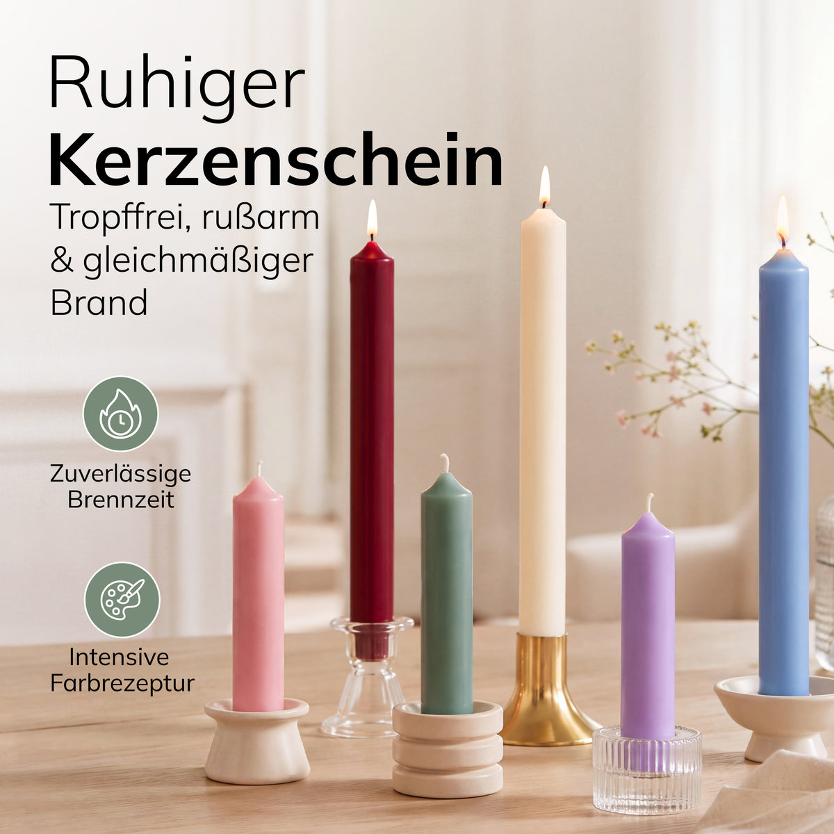 Kurze Stabkerzen Salbeigrün, 2-fach getaucht, 10cm x 2,2cm