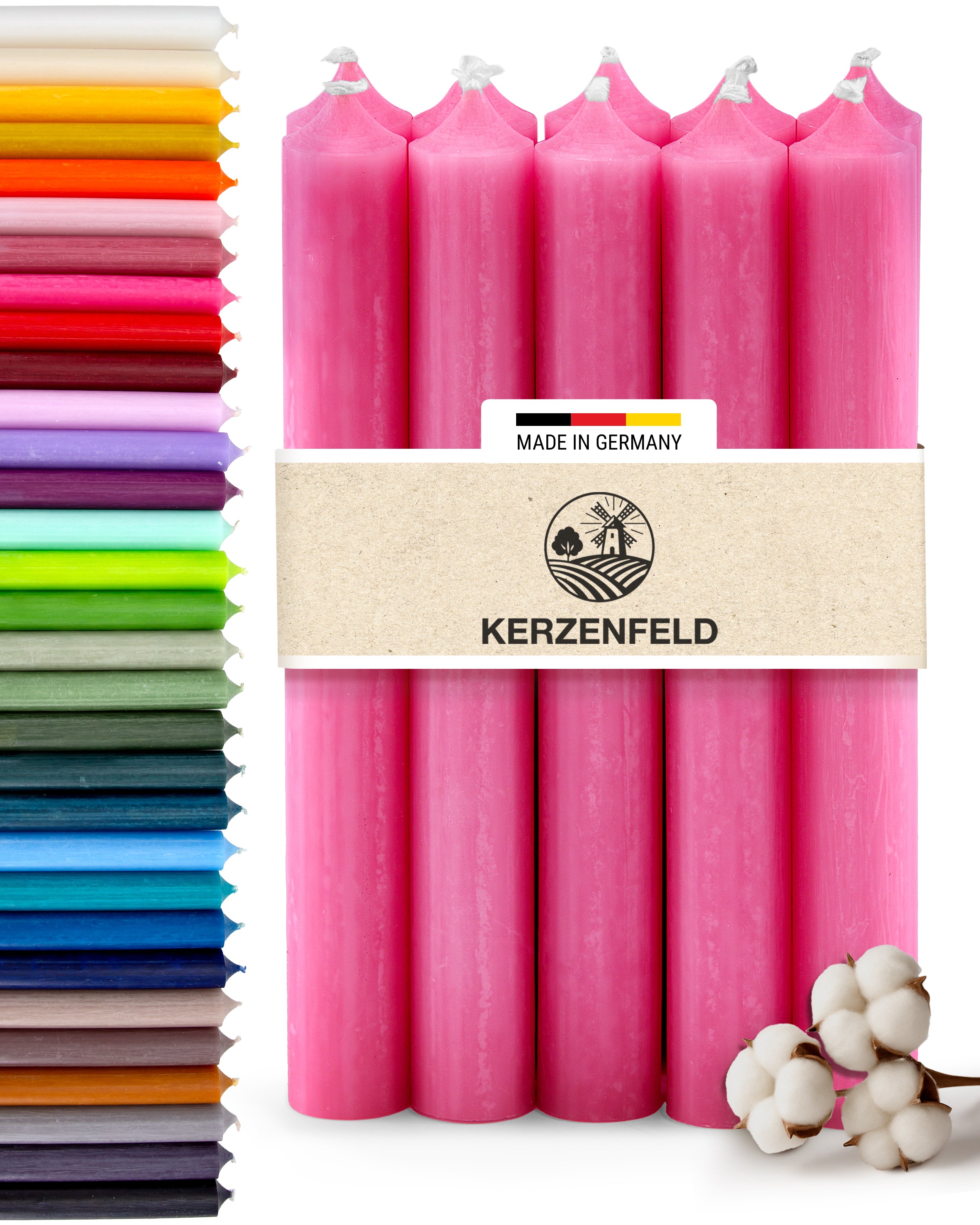 Stabkerzen Pink, 10 Stück, 180mm x 22mm, Durchgefärbt