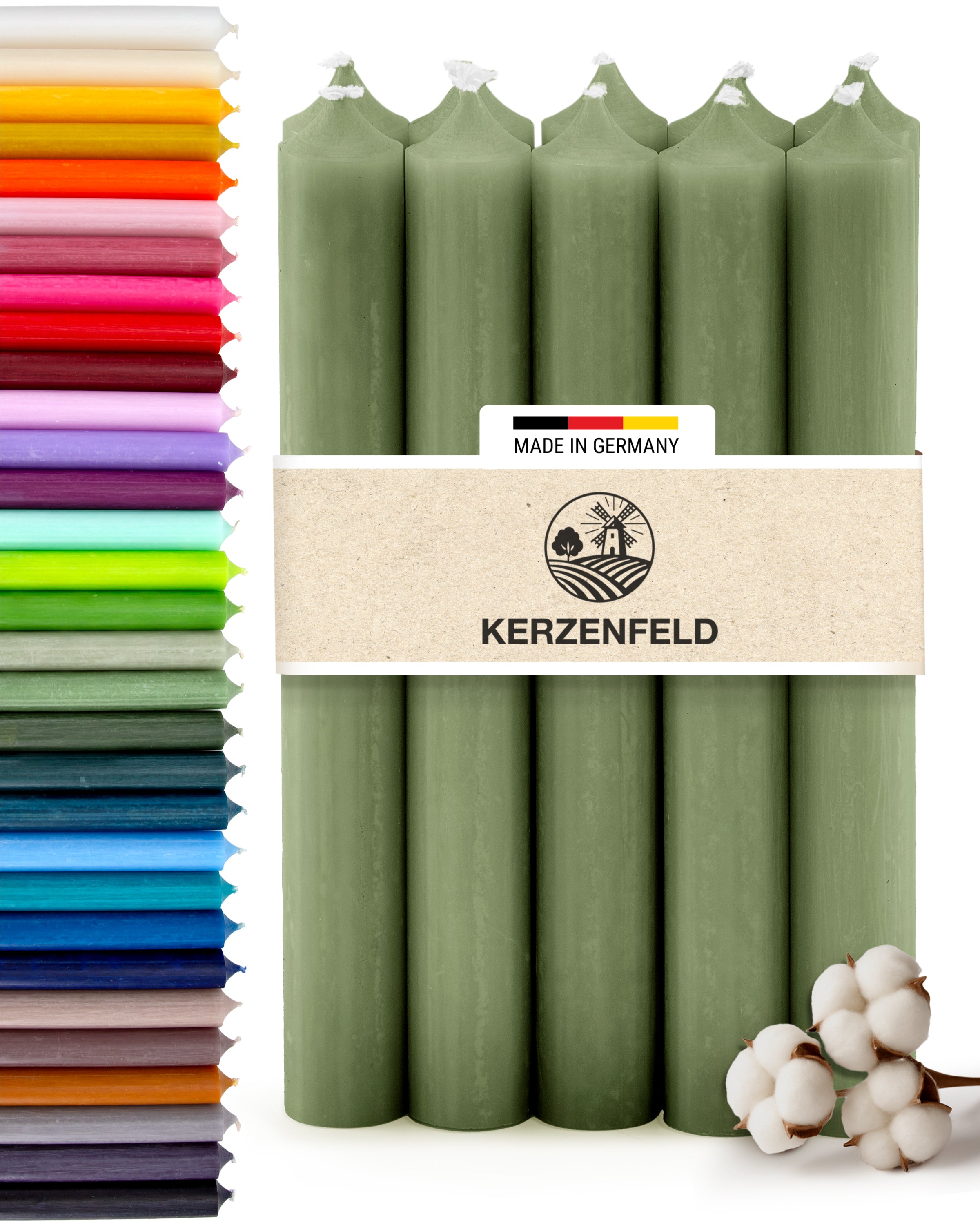 Stabkerzen Jadegrün, 10 Stück, 180mm x 22mm, Durchgefärbt