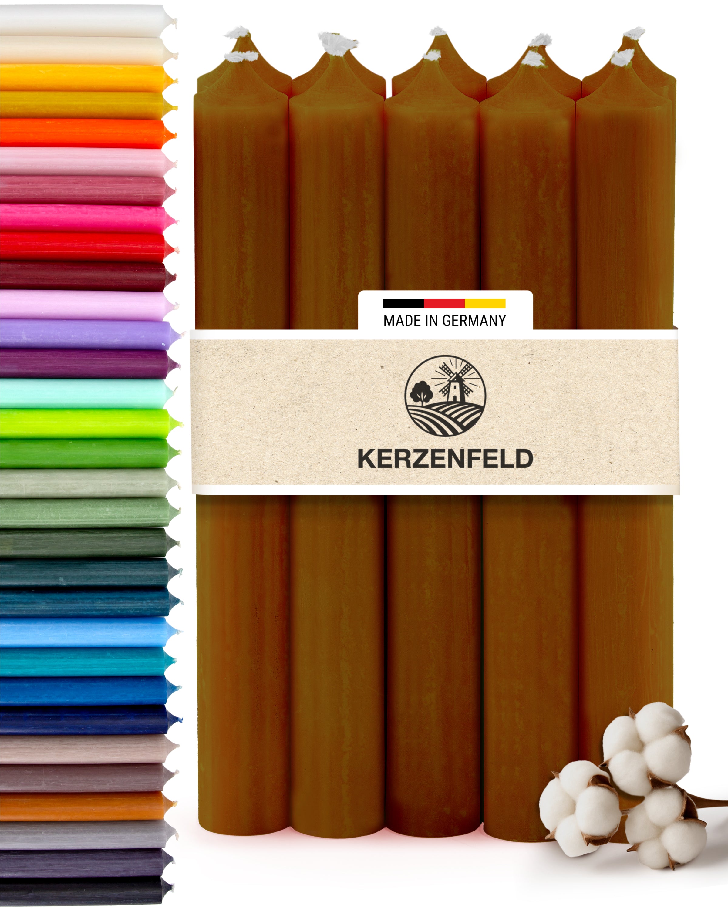 Stabkerzen Natur, 10 Stück, 180mm x 22mm, Durchgefärbt