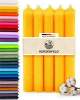 Stabkerzen Gelb, 10 Stück, 180mm x 22mm, Durchgefärbt