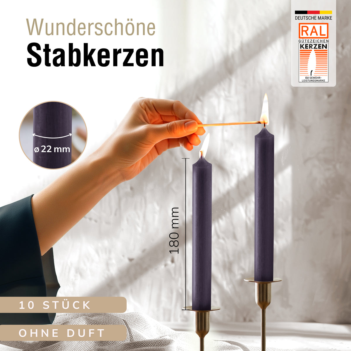 Spitzkerzen Anthrazit - Packung mit 10 Stück - Anthracite