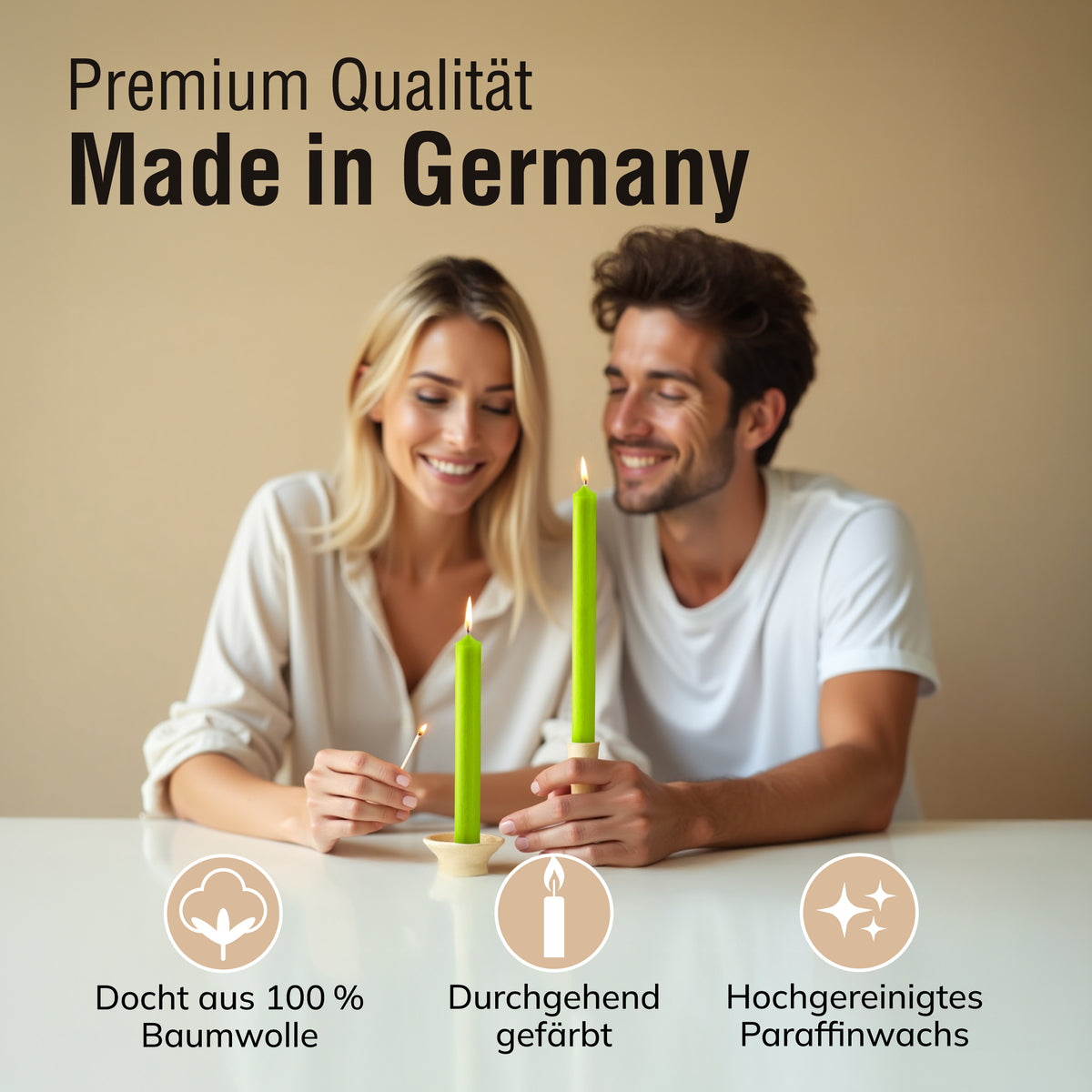 Stabkerzen Apfelgrün, 10 Stück, 180mm x 22mm, Durchgefärbt