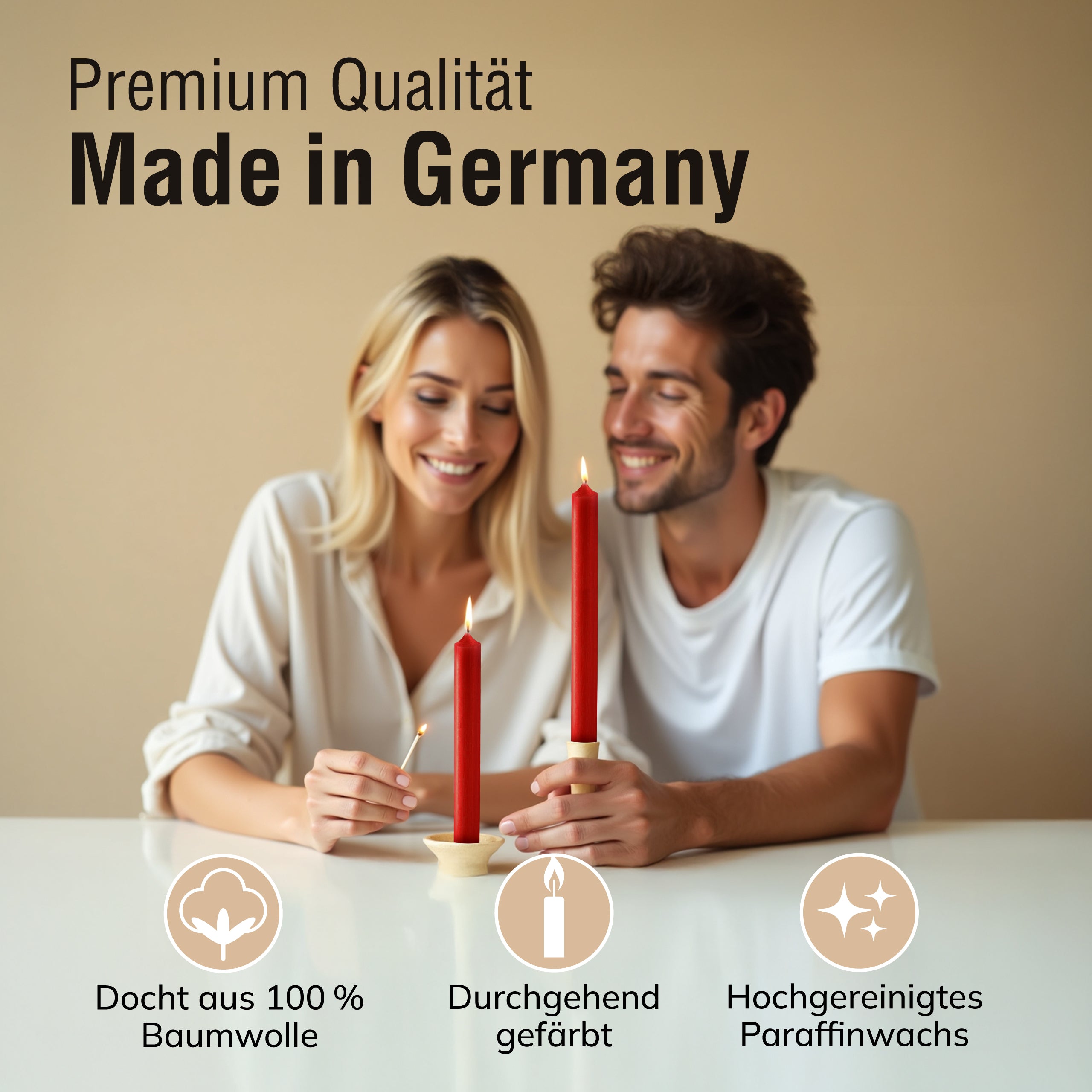 Stabkerzen Rot, 10 Stück, 180mm x 22mm, Durchgefärbt