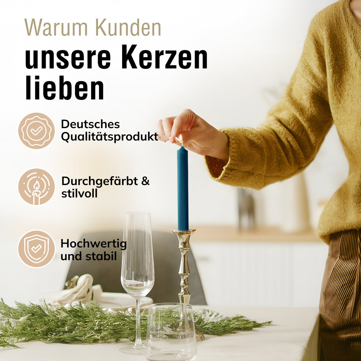 Stabkerzen Ozeanblau, 10 Stück, 180mm x 22mm, Durchgefärbt