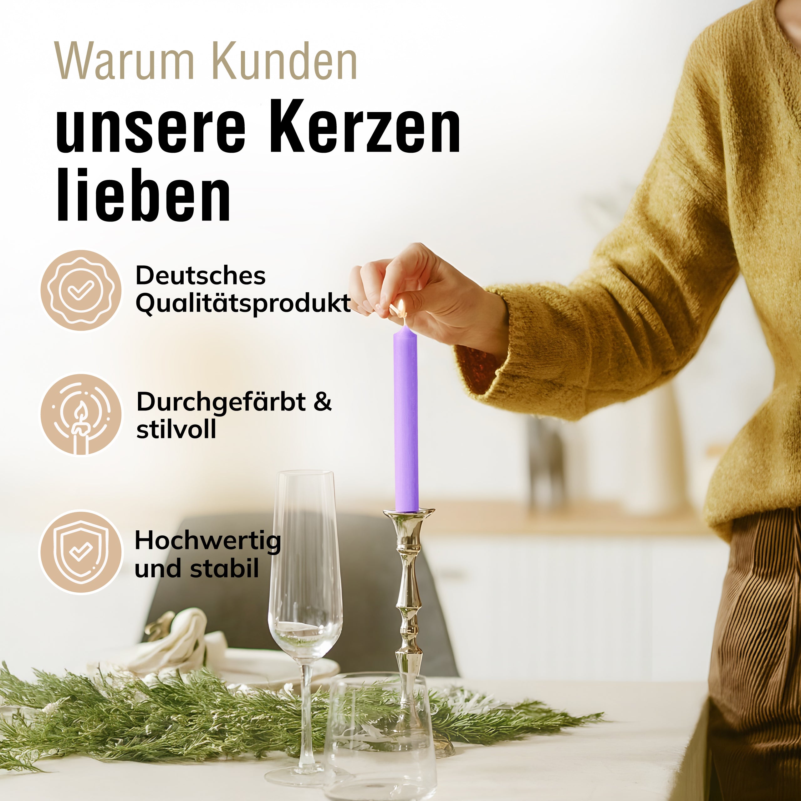 Stabkerzen Lavendel, 10 Stück, 180mm x 22mm, Durchgefärbt