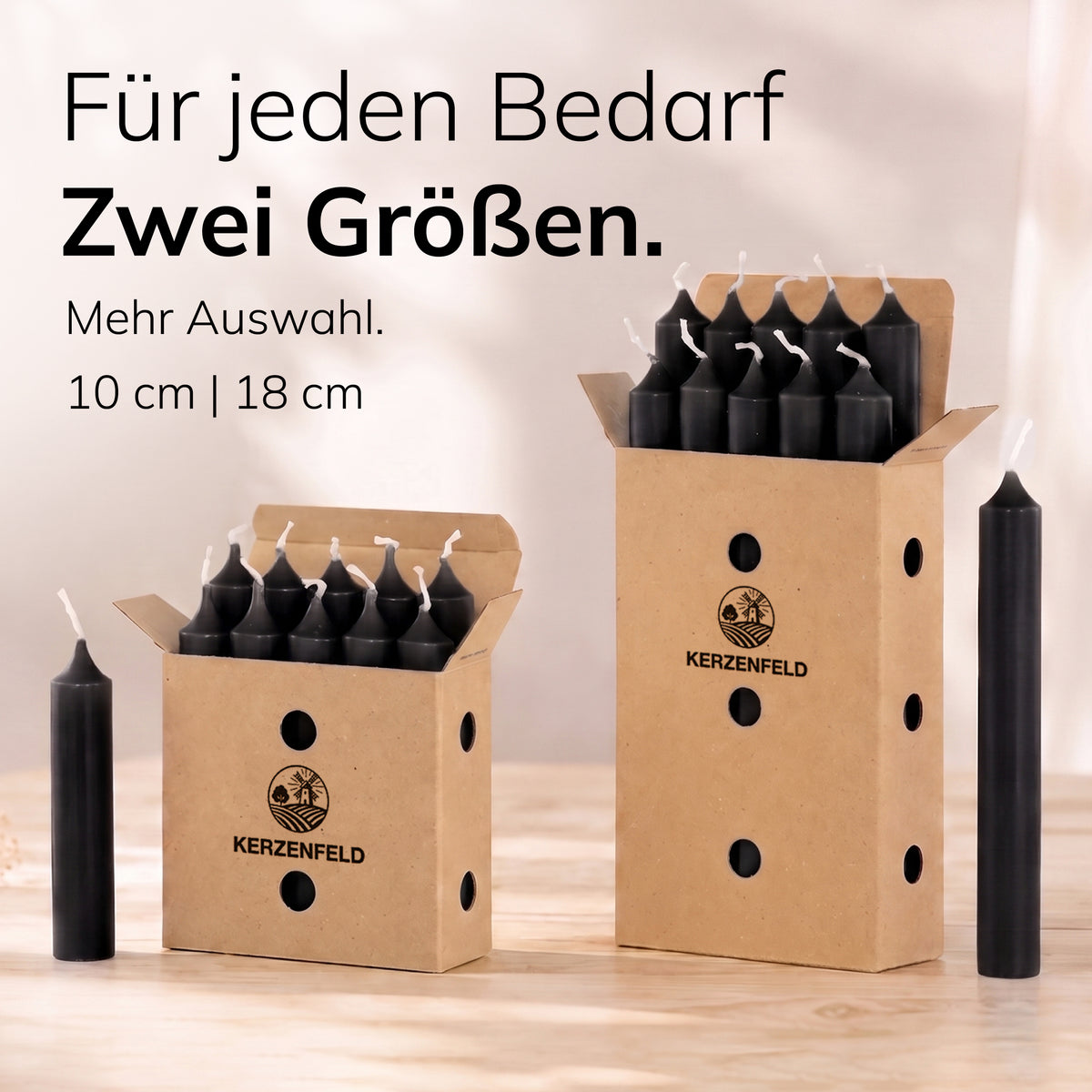 Kurze Stabkerzen Schwarz, 2-fach getaucht, 10cm x 2,2cm