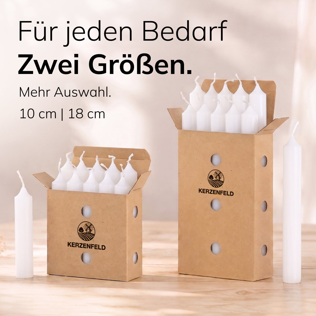 Kurze Stabkerzen Weiß, 2-fach getaucht, 10cm x 2,2cm
