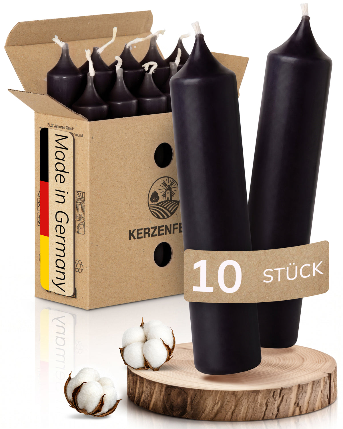 Kurze Stabkerzen Schwarz, 2-fach getaucht, 10cm x 2,2cm