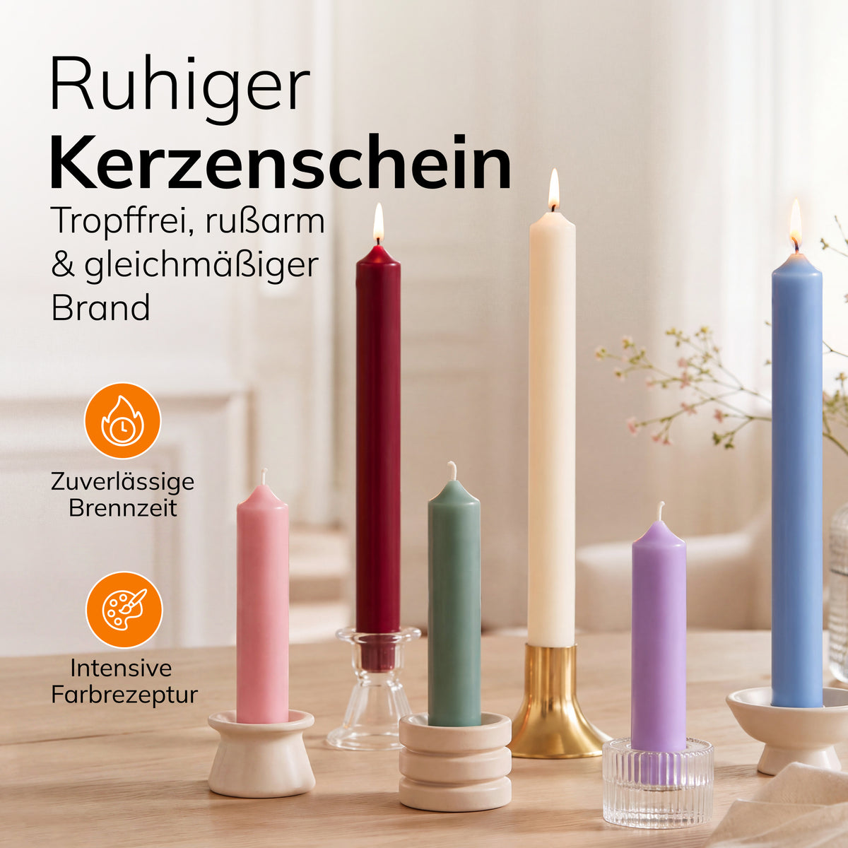 Kurze Stabkerzen Orange, 2-fach getaucht, 10cm x 2,2cm