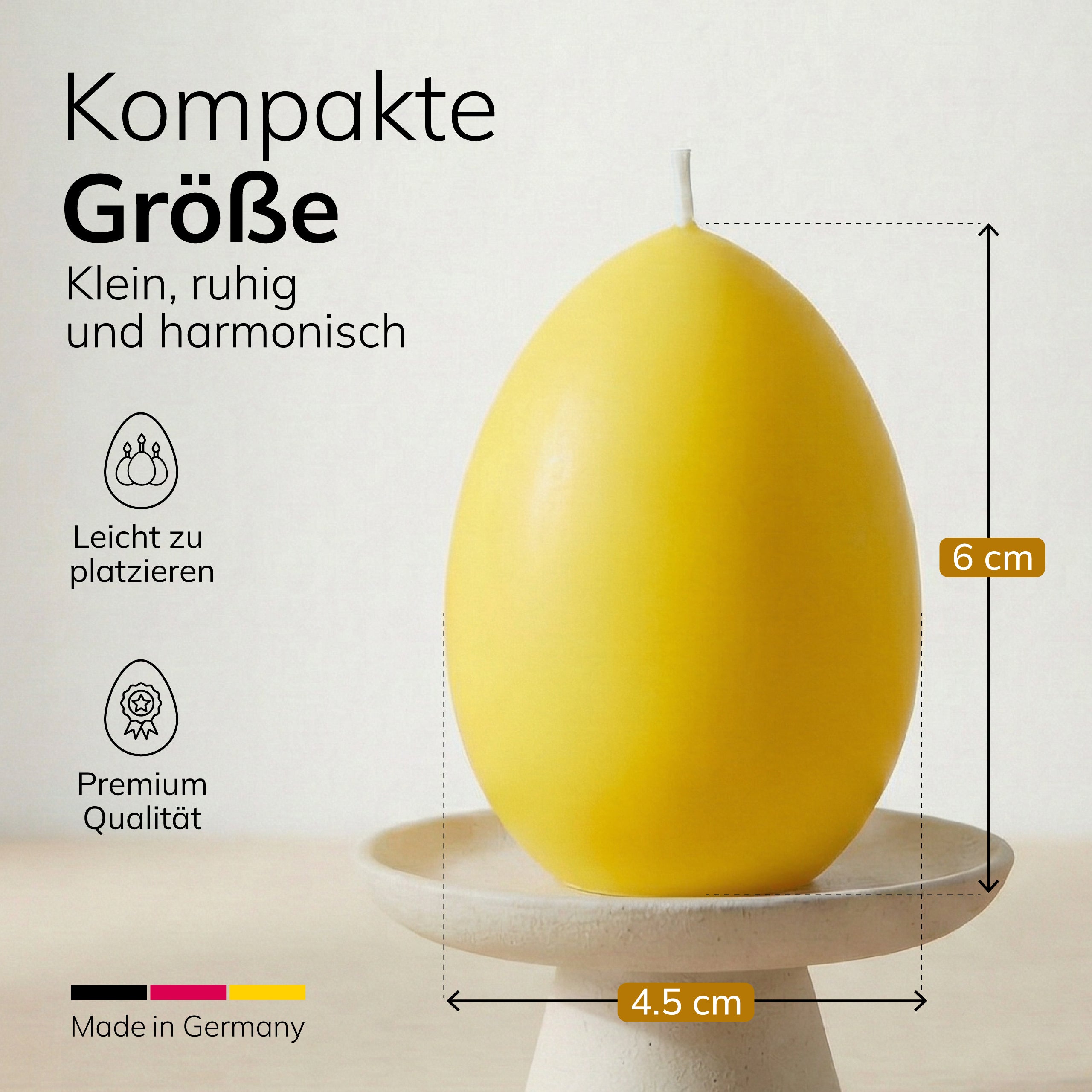 Eierkerzen Gelb 6 Stück, 60 x 45mm hochwertige Osterdeko