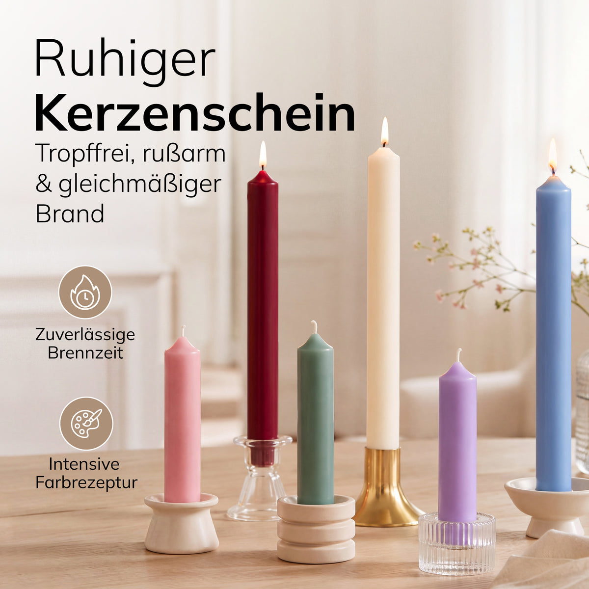 Kurze Stabkerzen Weiß, 2-fach getaucht, 10cm x 2,2cm