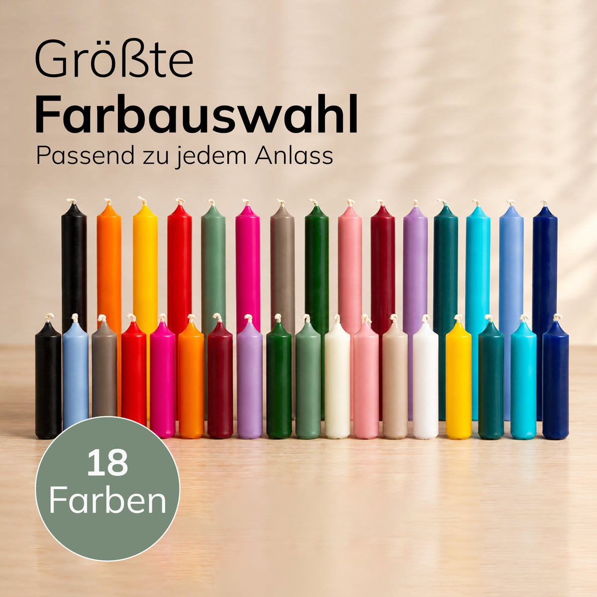 Kurze Stabkerzen Salbeigrün, 2-fach getaucht, 10cm x 2,2cm